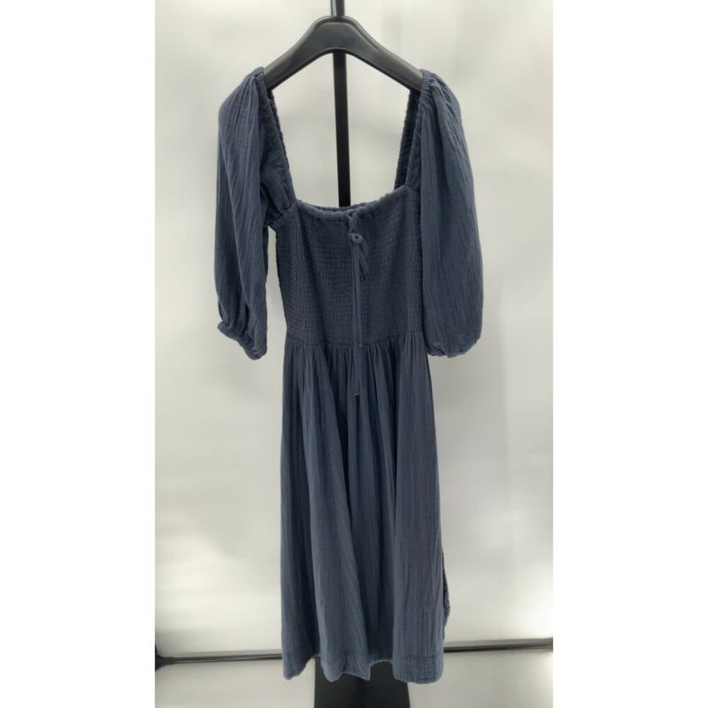 Quince Womens 100% Organic Cotton Gauze Smocked Square Neck Midi Dress Blue S
